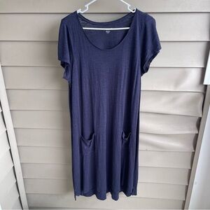 Eileen Fisher Petite Size PL Navy Blue Tunic Shirt Dress Hemp Organic Cotton